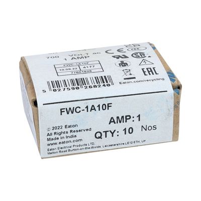 Khả năng đạp xe và hiệu suất tuyệt vời Cramic Fuse Eaton Bussmann 10 X 38 mm Ferrule Fuse FWC-1A10F