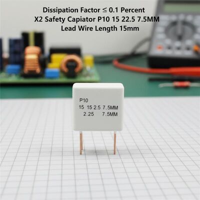 Nhân tố phân tán ≤ 0,1 phần trăm X2 Capacitor an toàn P10 15 22.5 7.5MM Chiều dài dây chì 15mm Chi tiết điện cho các ứng dụng công nghiệp